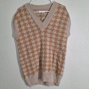Women's Sweater Houndstooth Vest Brown Size M